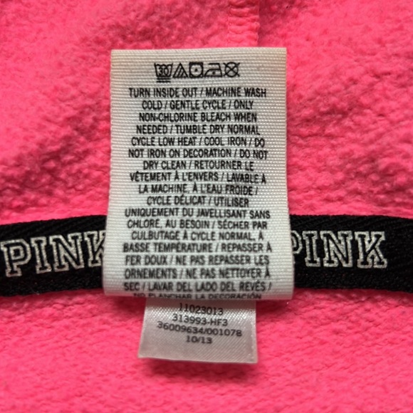 PINK Victoria’s Secret Women’s Hot Pink Full Zip Hoodie Size Medium - Picture 11 of 17